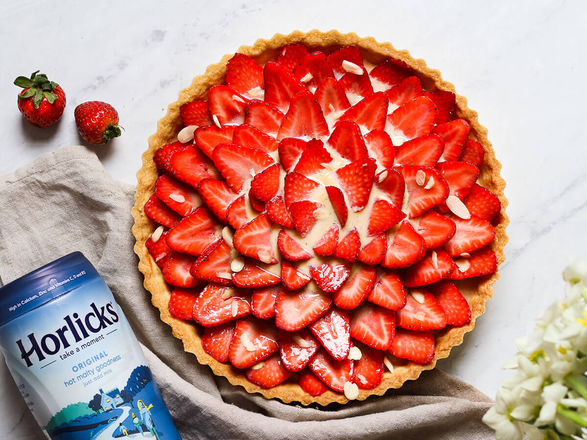 Strawberry tart with Horlicks crème pâtissière