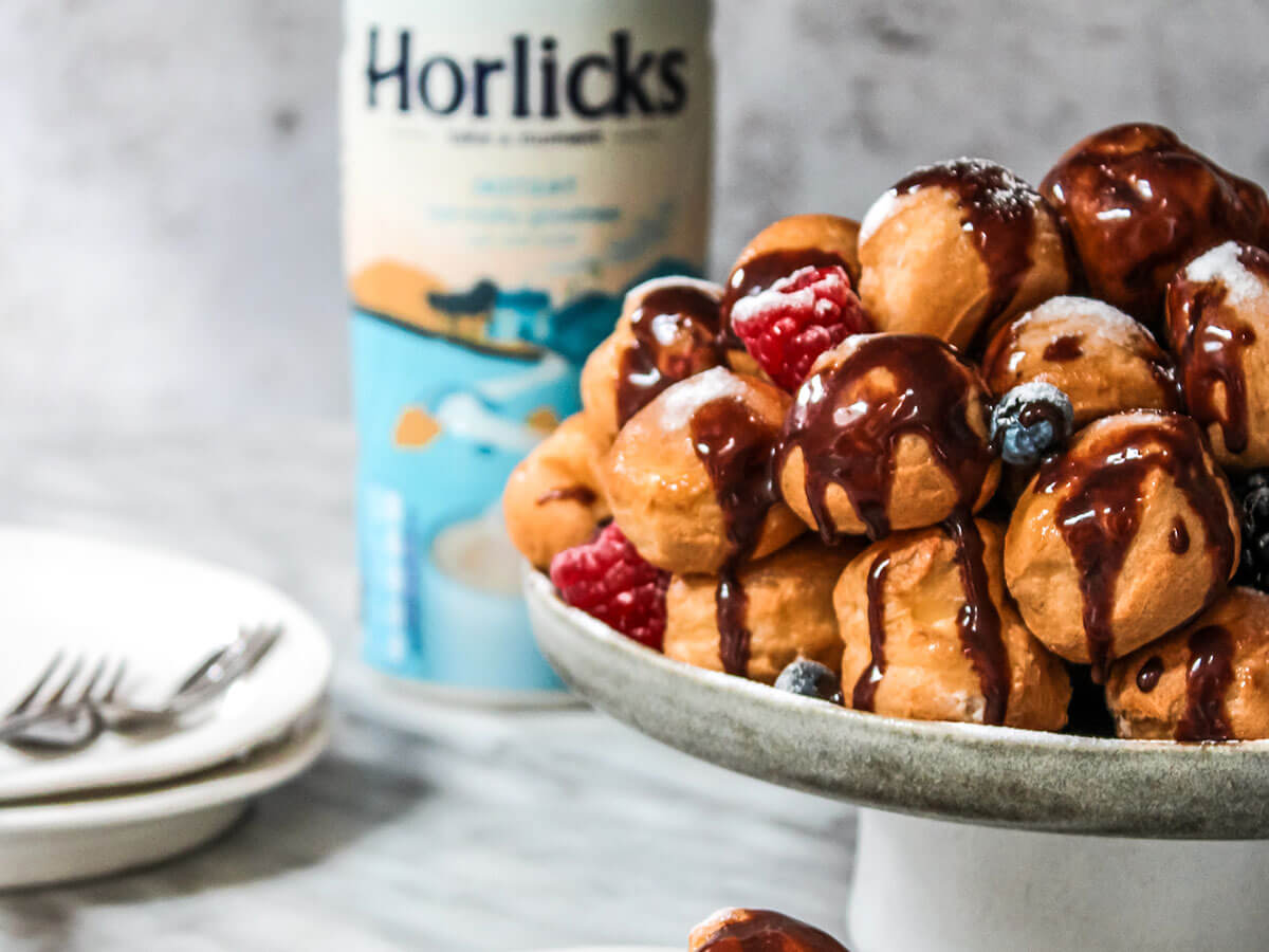 Decadent Horlicks profiteroles